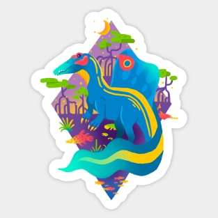 Blue Spinosaurus Dinosaur in Mangrove Swamp Sticker